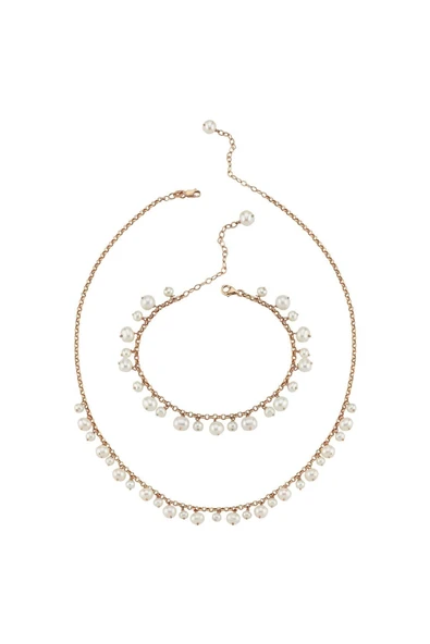 5,5 mm Doğal İnci Sallantılı Kolye Bileklik İkili Set - 9