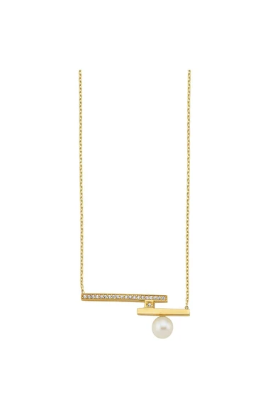 6,5 mm Doğal İnci Zirkon Taşlı Kolye - Resim 7