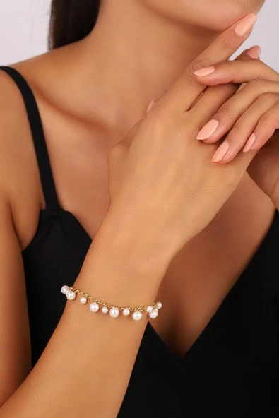 5,5 mm Doğal İnci Sallantılı Kolye Bileklik İkili Set - 3