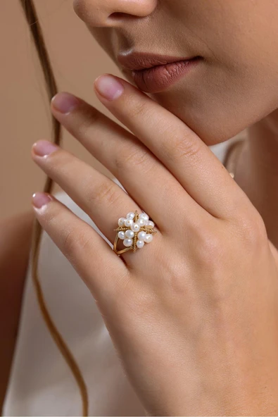 4,5 mm Piramit Model Doğal İnci Yüzük ürün görseli 1