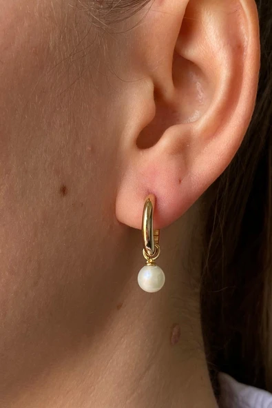 6,5 mm Küçük Halka Sallantı Charm Doğal İnci Küpe - Resim 3