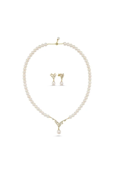 6,5 mm Taşlı Doğal İnci Sallantılı Küpe Kolye İkili Set - 6