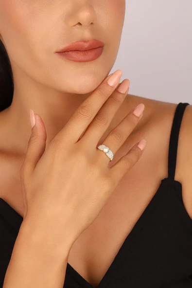 7,5 mm Zirkon Taşlı Doğal İnci Yüzük