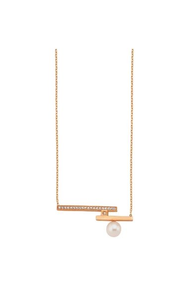 6,5 mm Doğal İnci Zirkon Taşlı Kolye - Resim 8