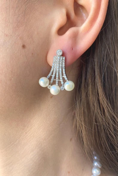 Zirkon Taşlı Doğal İncili Kadın Küpe ürün görseli 1