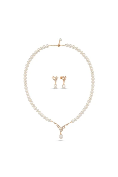 6,5 mm Taşlı Doğal İnci Sallantılı Küpe Kolye İkili Set - 7