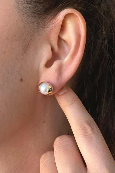 10,5 mm Doğal İnci Küpe Kolye Yüzük Üçlü Set - 2