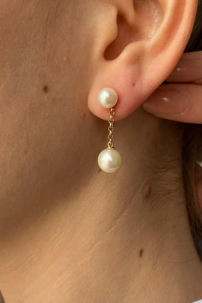 8,5 mm Doğal İnci Sallantılı Küpe - Resim 3