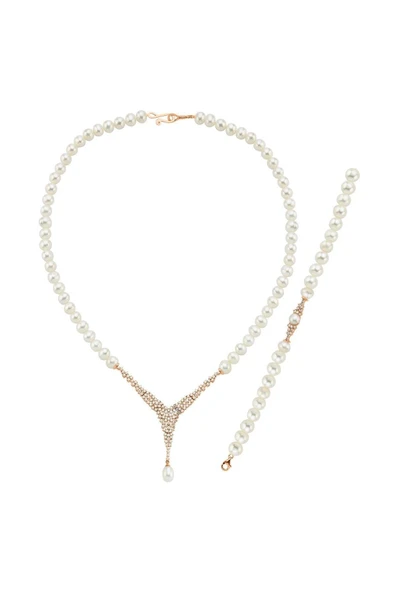 6,5 mm Kadın Doğal İnci Kolye Bileklik İkili Set - 7