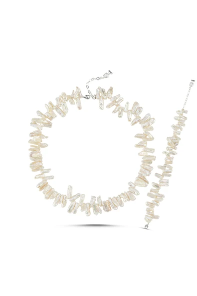 Doğal Çubuk Barok İnci Kolye Bileklik İkili Set ürün görseli 1