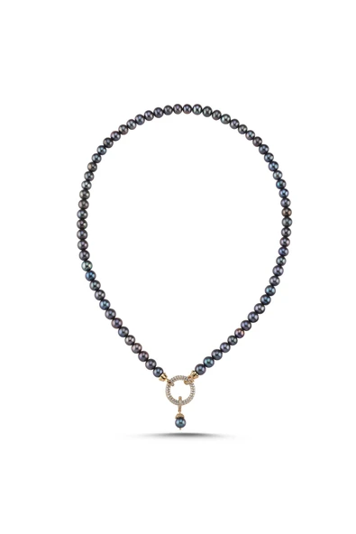 Halka Kilitli Siyah Doğal İnci Kolye - Resim 2