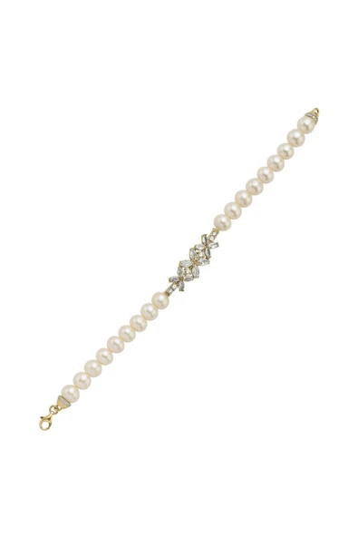 7,5 mm Çiçek Tasarımlı Zirkon Taşlı Doğal İnci Kadın Bileklik ürün görseli 1