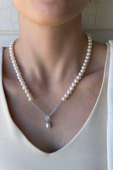 6,5 mm Baget Doğal İnci Kolye - Resim 3