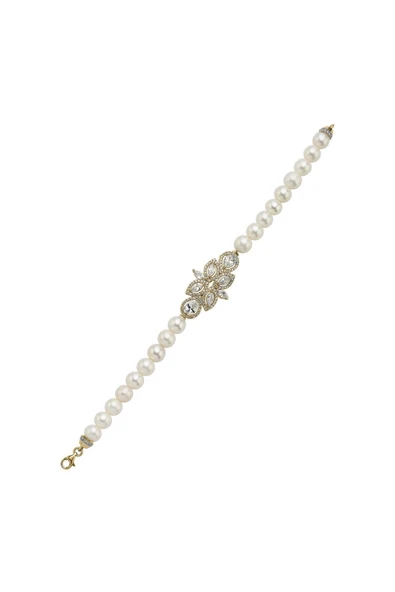 7,5 mm Yaprak Tasarımlı Zirkon Taşlı Doğal İnci Bileklik ürün görseli 1