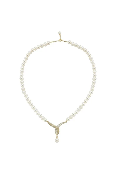 6,5 mm Yaprak Detay Taşlı Doğal İnci Kolye - Resim 4