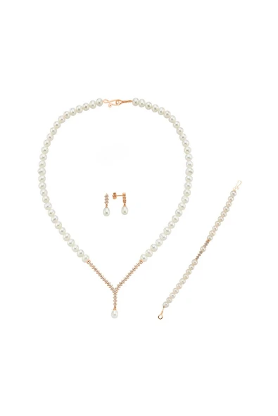6,5 mm Taşlı Doğal İnci Küpe Kolye Bileklik Üçlü Set - 2