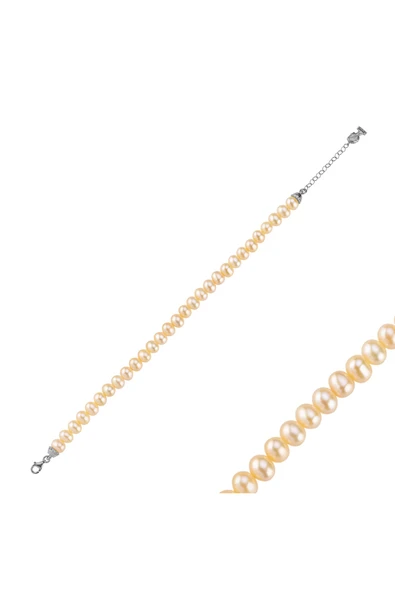 Şeftali Tonu 7,5 mm Doğal İnci Bileklik - Resim 2