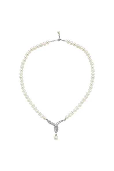 6,5 mm Yaprak Detay Taşlı Doğal İnci Kolye - Resim 6