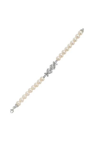 7,5 mm Çiçek Tasarımlı Zirkon Taşlı Doğal İnci Kadın Bileklik - Resim 4