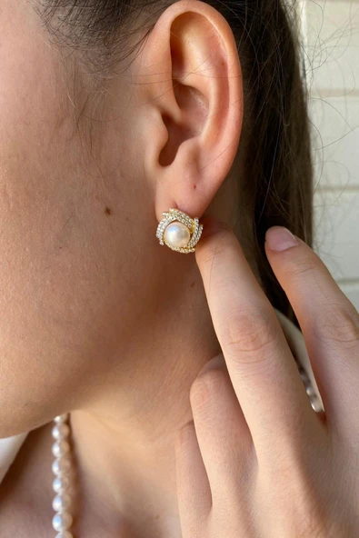6,5 mm Rüzgar Gülü Doğal İnci Küpe