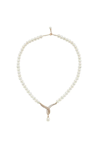 6,5 mm Yaprak Detay Taşlı Doğal İnci Kolye - Resim 5