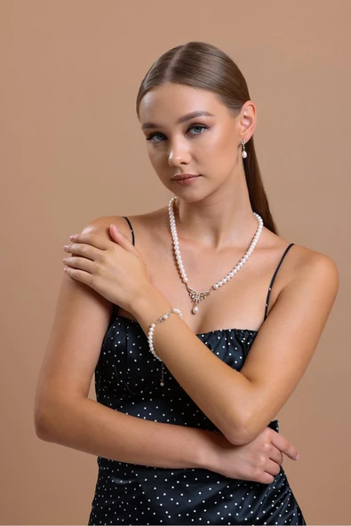 8,5 mm Zirkon Taşlı Doğal İnci Küpe - Resim 2