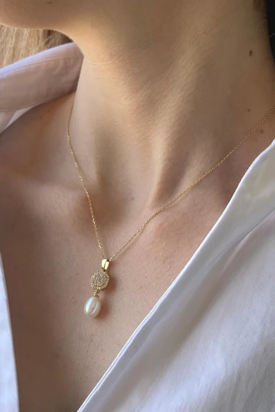 8,5 mm Baget Sekizgen Doğal İnci Sallantı Kolye ürün görseli 1