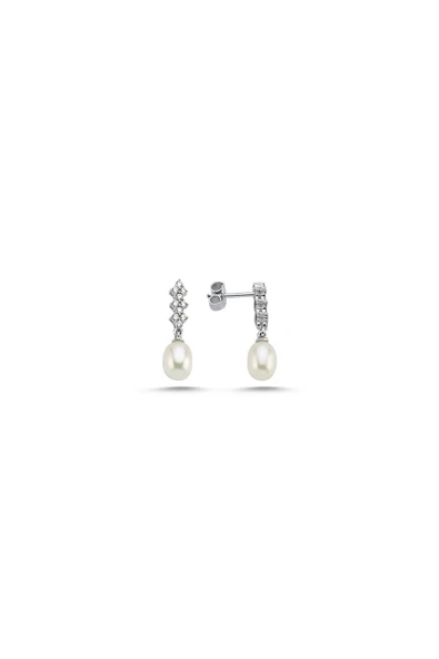 7,5 mm Zirkon Taşlı Doğal İnci Küpe - 4