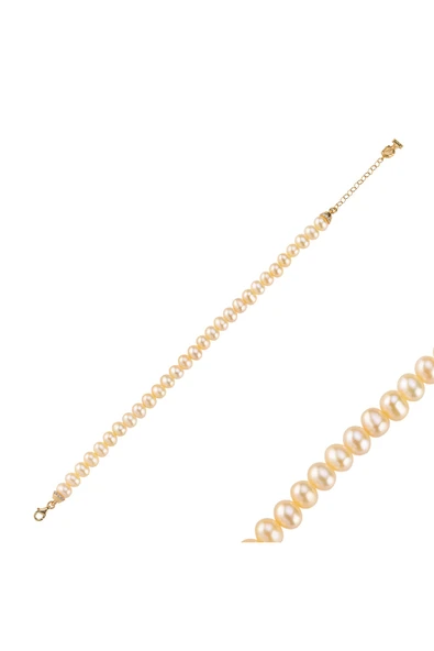 Şeftali Tonu 7,5 mm Doğal İnci Bileklik - Resim 3