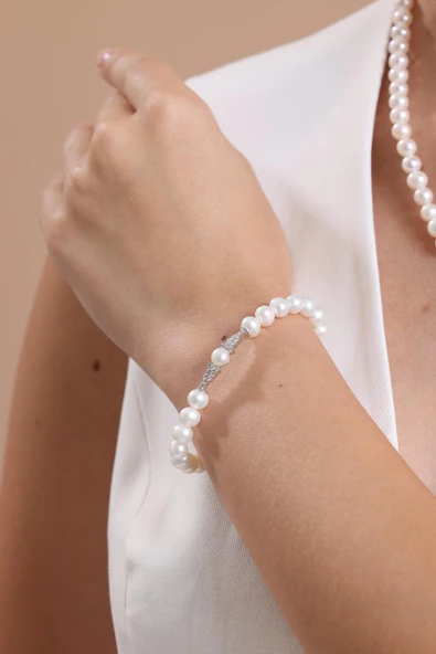 6,5 mm Kadın Doğal İnci Kolye Bileklik İkili Set - 3