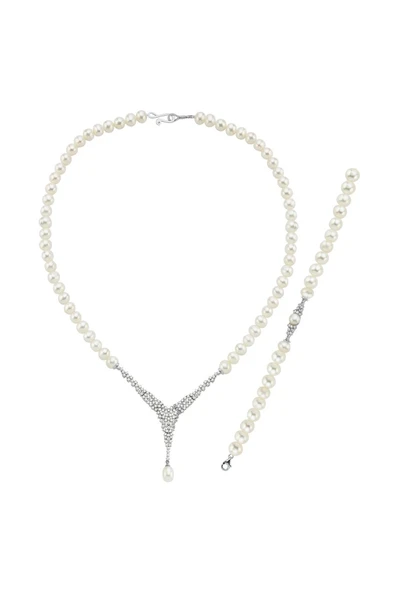 6,5 mm Kadın Doğal İnci Kolye Bileklik İkili Set - 5