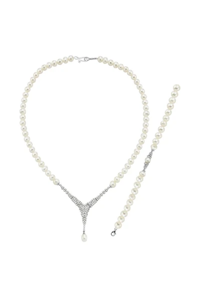 6,5 mm Kadın Doğal İnci Kolye Bileklik İkili Set - 8