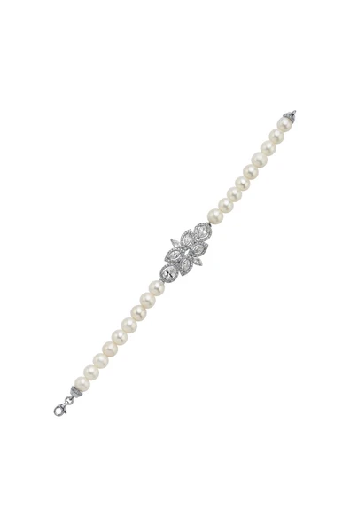 7,5 mm Yaprak Tasarımlı Zirkon Taşlı Doğal İnci Bileklik - Resim 3