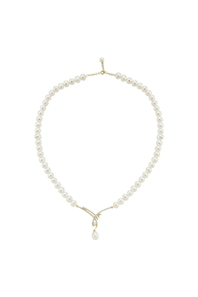 6,5 mm Yaprak Taşlı Doğal İnci Sallantılı Kolye - Resim 4