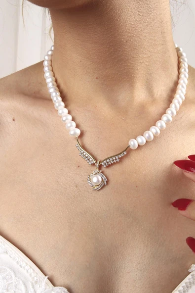 6,5 mm Rüzgar Gülü Doğal İnci Kolye