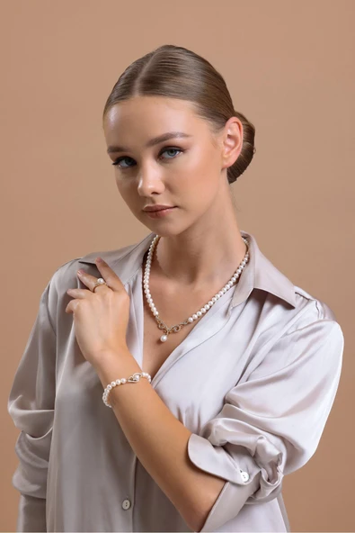 6,5 mm Zirkon Taşlı Doğal İnci Kolye - Resim 4