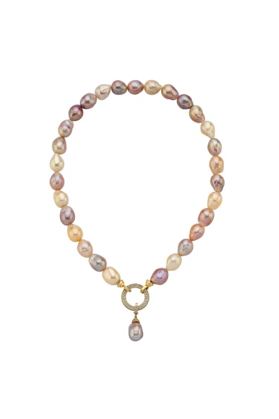 10,5 mm Halka Kilitli Multicolor Barok Doğal İnci Kolye Bileklik İkili Set - 4