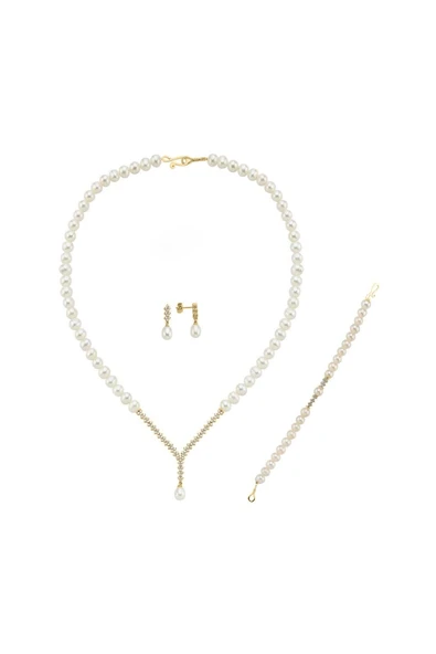 6,5 mm Suyolu Doğal İnci Küpe Kolye Bileklik Üçlü Set