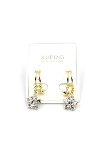 Yıldız Taşlı Küpe - 14K Altın - Resim 2