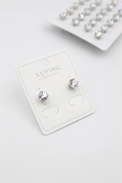 Büyük Boy Zirkon Taşlı Tektaş Küpe - Gümüş