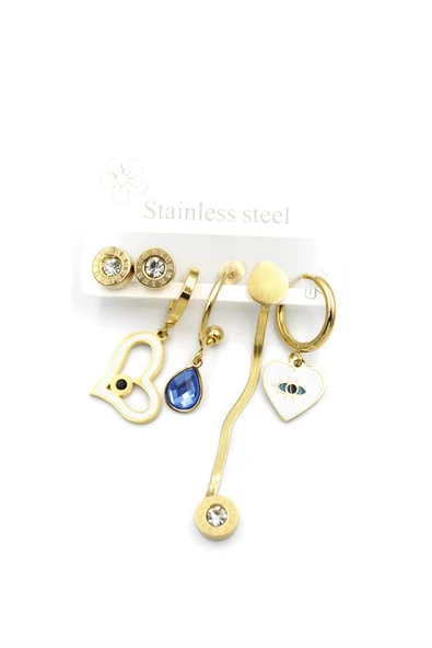 Çoklu Çelik Küpe - Altın ürün görseli 1