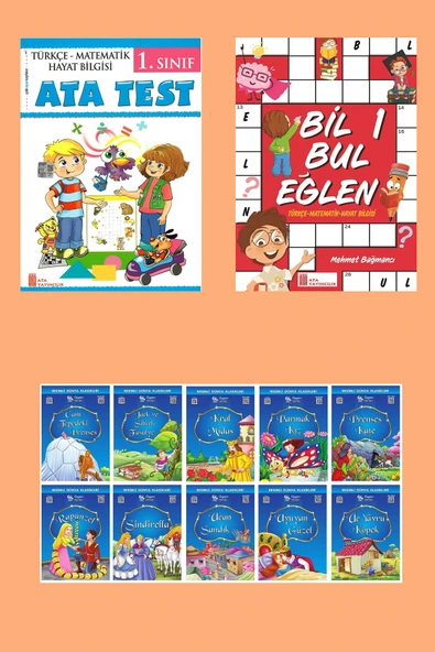 1.Sınıf Eğlenceli Yaz Tatil Seti ( Ata Test+Bil Bul Eğlen+10 lu Dünya Klasikleri Hikaye Serisi)