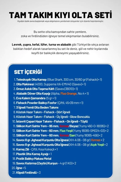 Tam Takım Kıyı Olta Seti - 300cm Kamış 30-60GR / 4000'lik Supreme Olta Makinesi - Taşıma Çantalı - 3