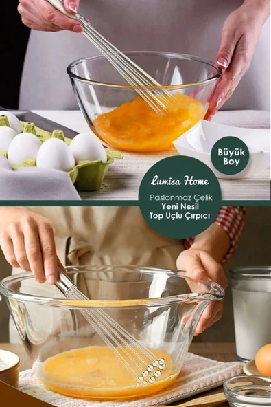 Lumisa Home Ayarlanabilir Paslanmaz Çelik Metal Boncuk Top Uçlu Çırpıcı Sos Karıştırıcı Top Uçlu Yumurta Çırpıcı ürün görseli
