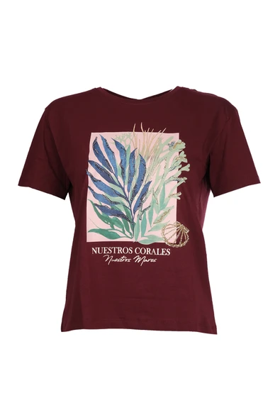 Sempre Oversize Minimalist Baskılı Kadın Tişört - Kısa Kol - Resim 3