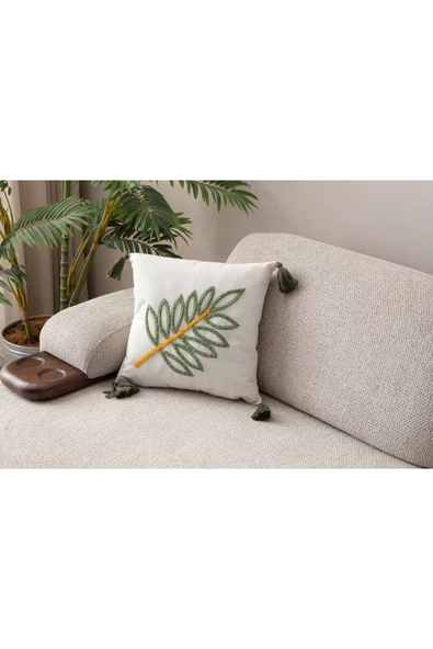 WoodyMaison Çiçek Desenli 4'Adet Kırlent Kılıfı Punch Comfort Panç Yastık Kılıfı, Püsküllü 43x43cm