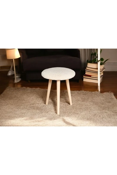 WoodyMaison Puf Ahşap Ayaklı Dekoratif Pelüş Puf Tabure Bench Sandalye