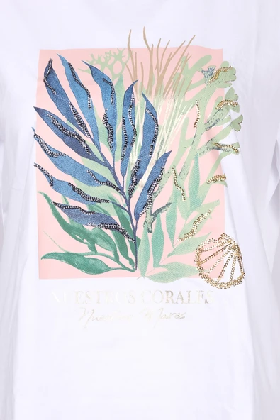 Sempre Oversize Minimalist Baskılı Kadın Tişört - Kısa Kol - Resim 4