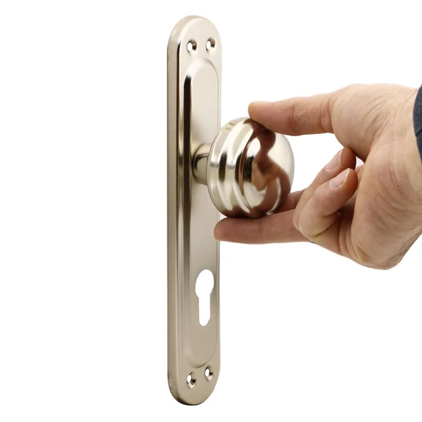 Aynalı Nikel Kapı Tokmağı Topuzu Kolu Metal Tokmak Yale - Resim 2