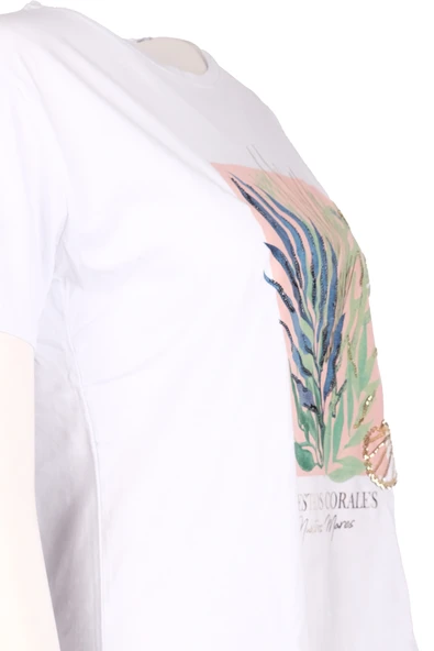 Sempre Oversize Minimalist Baskılı Kadın Tişört - Kısa Kol - Resim 7